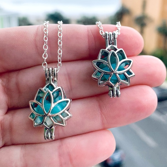 Amazonite Lotus Caged Crystal Necklace - Picture 5 of 6